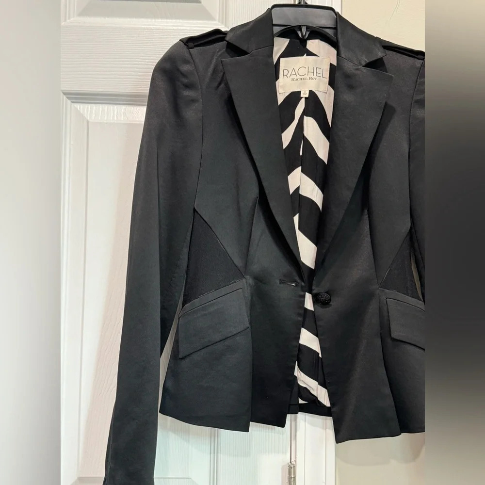 Rachel Roy Blazer 0 XS
Peplum Pleat Satin Black Mesh
Inserts Zebra Military - Picture 3 of 7